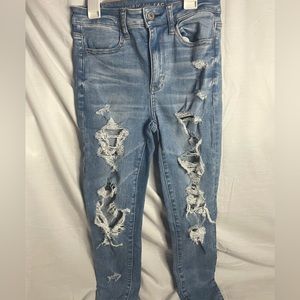 Light wash jeans.